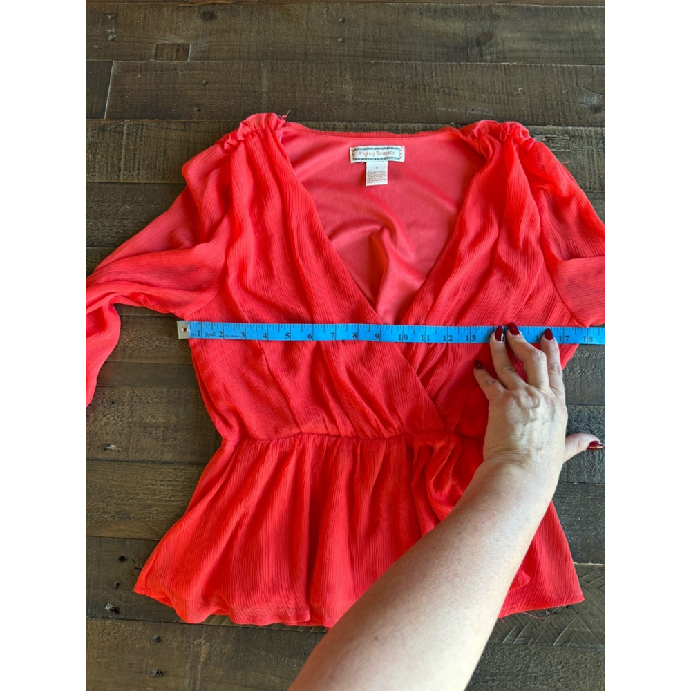 Red Chiffon Peplum Blouse S Swift Showgirl Vibes Fall Romantic - Picture 6 of 7
